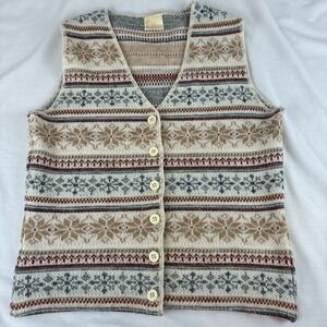 Vintage It's Pure Gould Fair Isle Snowflake Knit Sweater Vest Womens Small USA